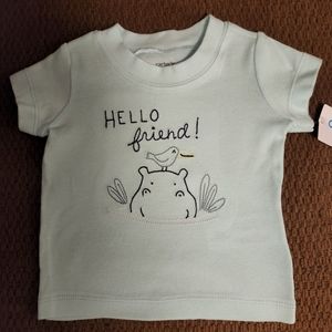 'HELLO friend' Carters Light Green Hippo & Bird NWT Baby T-Shirt size 3 months